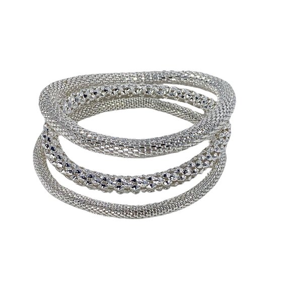 Mesh Chain Stretch Multilayer Bracelets Set of 3 - Picture 3 of 5